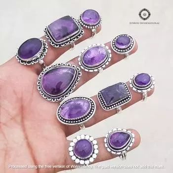 Кольцо с аметистом, кольца ручной работы с кристаллами аметиста для женщин, кольцо для оптовой продажи ювелирных изделий 5 Pcs mix8321 фиолетовый
