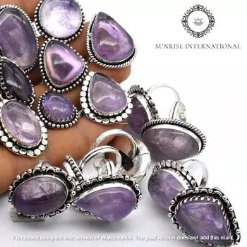 Кольцо с аметистом, Кольца смешанных форм и размеров, женское кольцо с кристаллом, Кольца на Хэллоуин, Подарок на праздник, Изящные кольца с аметистом, Кольца с аметистовым кристаллом Free Size фиолетовый