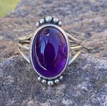 Кольцо с аметистом, серебряное кольцо 925 пробы, дизайнерское кольцо в стиле бохо, эффектное кольцо, кольцо с камнем, богемное кольцо, рождественский подарок 6