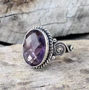 Кольцо с аметистом, стерлинговое серебро 925 пробы, драгоценный камень, ювелирные изделия ручной работы, все размеры 5 фиолетовый