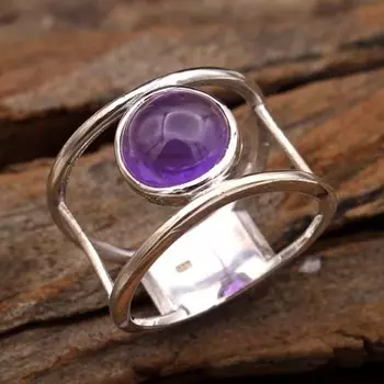 Кольцо с аметистом, ювелирные изделия из стерлингового серебра 925 пробы, серебряное кольцо с подвеской, серебряные украшения 4 фиолетовый