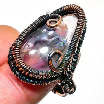 Кольцо с аметрином, драгоценным камнем, ручной работы, медная проволока, размер 7,5