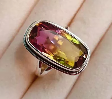 Кольцо с аметрином, кольцо из стерлингового серебра 925 пробы, кольцо в стиле бохо, ювелирные изделия ручной работы, многоцветный драгоценный камень, обручальное кольцо, подарок для нее 4