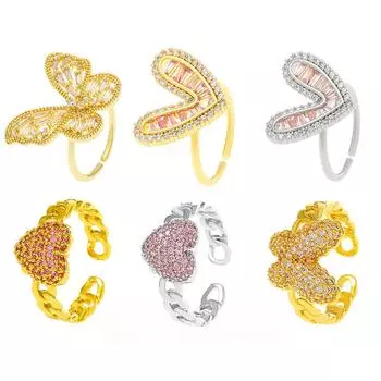 Кольцо с бабочкой из циркона, роскошные модные женские туфли, изысканные полые регулируемые открытые кольца с сердцем любви, ювелирные изделия, подарки 7