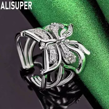 Кольцо с бабочкой из стерлингового серебра 925 пробы и цирконием класса ААА, модное, изящное, свадебное украшение 5#-10#