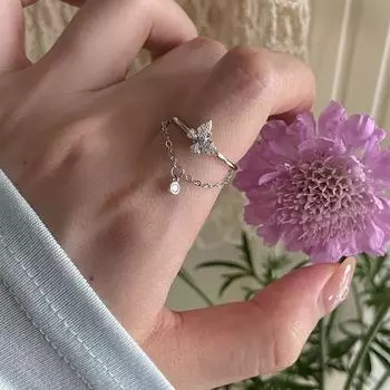 Кольцо с бабочкой из стерлингового серебра 925 пробы, женское, легкое, роскошное, нишевое, цепочное кольцо, изысканное, высокого класса, модное, циркониевое, указательное кольцо opening adjustable