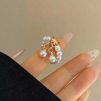 Кольцо с бабочкой в стиле ретро, жемчугом, модный дизайн, эластичная веревка, кольцо на указательный палец, женские праздничные украшения для вечеринок