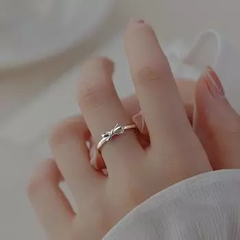 Кольцо с бантом из стерлингового серебра S925, женское изящное и миниатюрное универсальное и милое кольцо на указательный палец, браслет в холодном стиле Opening is adjustable