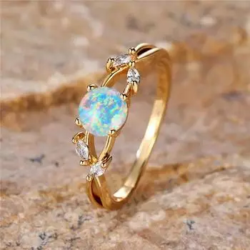 Кольцо с белым круглым огненным опалом в стиле бохо для женщин, симпатичное, золотого цвета, летние свадебные украшения 6 белый/золотой
