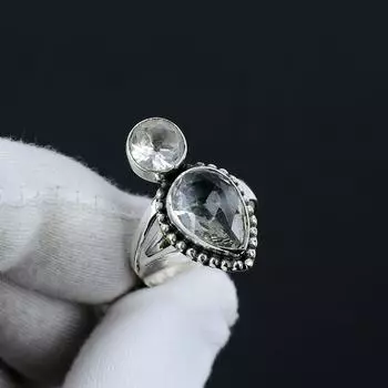 Кольцо с белым топазом, регулируемое, из стерлингового серебра 925 пробы — подходит для размеров США от 6 до 10 — украшения ручной работы в стиле бохо для женщин и мужчин, подарки на День святого Валентина Adjustable белый