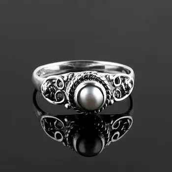 Кольцо с белым жемчугом, кольцо в стиле бохо, цельное серебряное кольцо 925 пробы, ювелирные изделия ручной работы, эффектное кольцо 6