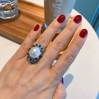 Кольцо с белыми бриллиантами и жемчугом Fritillary из циркона, женское, для банкета, жемчужное, регулируемое, высокая мода