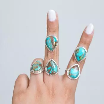 Кольцо с бирюзой и грушевидным камнем • Кольцо с драгоценными камнями Toi et Moi на заказ • Винтажные украшения • Идеальные пары GIF 5 Pcs (Free Size) синий