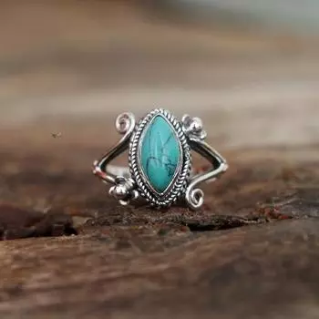 Кольцо с бирюзой, кольцо из стерлингового серебра 925 пробы, кольцо ручной работы, серебряное кольцо-ремесленник, повседневное кольцо, обручальное кольцо, женское кольцо на день рождения, подарок для нее Us 6 синий