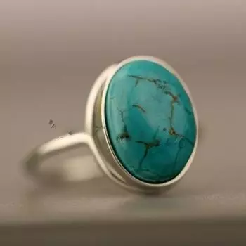 Кольцо с бирюзой, кольцо из стерлингового серебра 925 пробы, кольцо ручной работы, серебряное кольцо с драгоценными камнями, обручальное кольцо, женское кольцо с бирюзой, эффектное кольцо, подарок ей US 6 синий