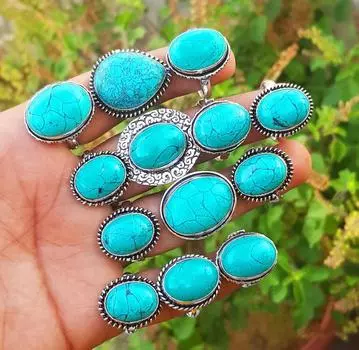 Кольцо с бирюзой, кольцо с бирюзовым камнем, кольцо ручной работы с бирюзовым кристаллом, кольцо для женщин, оптовая продажа ювелирных изделий оптом 5-9 Mix синий