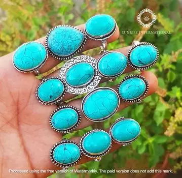 Кольцо с бирюзой, кольцо с бирюзовым камнем, кольцо ручной работы с бирюзовым кристаллом, кольцо для женщин Free Size 5 pcs синий