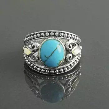 Кольцо с бирюзой Простой набор ювелирных изделий из драгоценных камней Женские украшения No. 9