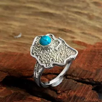 Кольцо с бирюзой, серебряные украшения, серебро 925 пробы, эффектное кольцо, кольцо ручной работы, цельное кольцо 5 бирюзовый