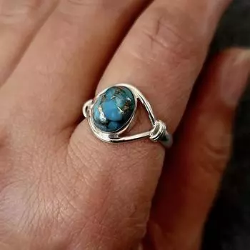 Кольцо с бирюзой Уникальное женское простое ювелирное украшение Кольцо с крестом ручной работы No. 10