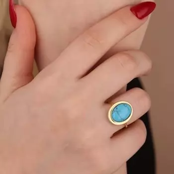 Кольцо с бирюзой, выращенной в лаборатории, кольцо из желтого золота, кольцо ручной работы, кольцо унисекс, подарок на годовщину, серебро 925 пробы 6
