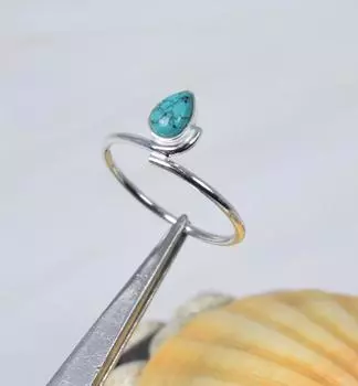 Кольцо с бирюзовым драгоценным камнем, Кольцо из стерлингового серебра 925 пробы, Кольцо-безель, Кольцо для ношения в комплекте, Женское кольцо, Кольцо ручной работы 6