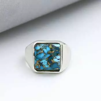 Кольцо с бирюзовым камнем, серебряное кольцо 925 пробы, кольцо с камнем по дате рождения, кольцо на годовщину, мужское кольцо 6