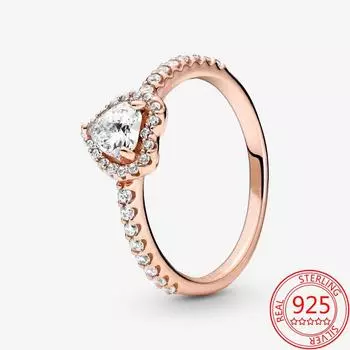 Кольцо с блестящим приподнятым сердцем из розового золота 925 пробы и прозрачным фианитом, женское ювелирное изделие из стерлингового серебра в подарок 7