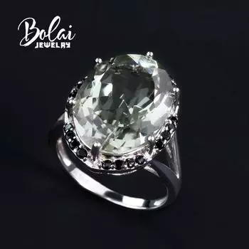 Кольцо с большим драгоценным камнем из натурального зеленого аметиста, серебро 925 пробы, модные украшения, женский подарок на годовщину us ring size 7# зелёный