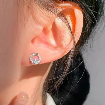 Кольцо с бриллиантами Flash, серьги-бантики в виде четырехлистного клевера, простые женские маленькие стильные серьги