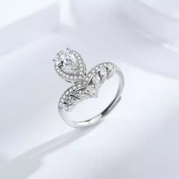 Кольцо с бриллиантами в форме короны из стерлингового серебра 925 пробы, женское, легкое, роскошное, модное, открытое кольцо с каплей воды, платиновое, бриллиантовое кольцо с V-образным рядом особой формы opening adjustable