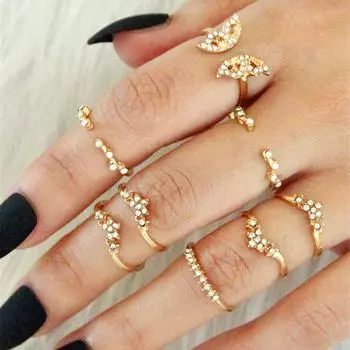 Кольцо с бриллиантами в стиле ретро, золотое кольцо, набор из 8 предметов, кольцо с бриллиантами one size золотой