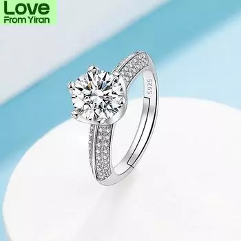 Кольцо с бриллиантом для женщин, полное бриллиантовое кольцо, женское обручальное кольцо, открытое кольцо, ювелирные изделия для женщин, роскошные ювелирные изделия, классический стиль Resizable серебряный