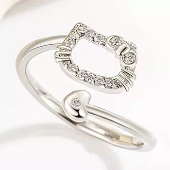 Кольцо с бриллиантом Kt Cat, модное, для девушек, в форме сердца, для девушек-студенток, нишевый дизайн, ювелирные изделия, свежая женщина