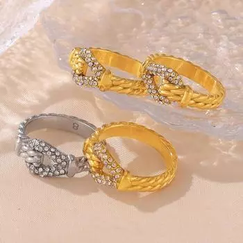 Кольцо с бриллиантом Twist Edge для женщин, ретро-дизайн, титановая сталь, покрытая золотом 18 карат, указательный палец No. 6