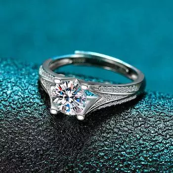 Кольцо с бриллиантом в один карат из стерлингового серебра 925 пробы с буквой «М» и бриллиантом, роскошное двойное V-образное кольцо, инкрустированное премиальной роскошью, маленькое разомкнутое кольцо на талию opening adjustable