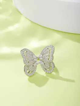 Кольцо с бриллиантом в виде бабочки, все тело, чистое серебро 925 пробы, 18-каратное золотое гальваническое покрытие, одежда богини, лучшее качество 6