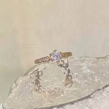 Кольцо с бриллиантовой оправой, кольцо из розового золота, имитация обручального кольца для женщин, роскошное классическое кольцо с шестью когтями и бриллиантами No. 5