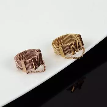 Кольцо с буквой M, титановое стальное кольцо, не выцветает, универсальные модные аксессуары, простое кольцо для девочек, цепочка с сетчатым узором 6 золотой