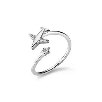 Кольцо с бумажным самолетиком из циркония, детское веселье, корейская индивидуальность, студенческий полный бриллиант, пятиконечная звезда, открытое кольцо на указательном пальце, холодный ветер Copper (Adjustable Opening)