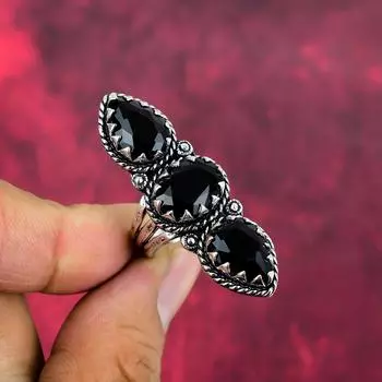 Кольцо с черной шпинелью, кольцо из чистого серебра 925 пробы, ювелирные изделия ручной работы с драгоценными камнями, подарки для жены, абсолютно новое кольцо 4 чёрный