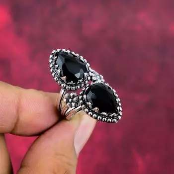 Кольцо с черной шпинелью, кольцо из чистого серебра 925 пробы, ювелирные изделия ручной работы с драгоценными камнями, подарки для жены, абсолютно новое кольцо 4 чёрный