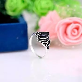 Кольцо с черным обсидианом, кельтское кольцо, серебряное кольцо 925 пробы, подарочное кольцо для женщин, кольцо с кельтским узлом, кольцо с драгоценным камнем, серебряное кольцо, ювелирные изделия из обсидиана Us 6 чёрный