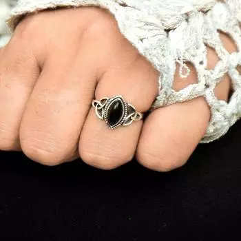 Кольцо с черным обсидианом, кельтское кольцо, серебряное кольцо 925 пробы, подарочное кольцо для женщин, кольцо с кельтским узлом, кольцо с драгоценным камнем, серебряное кольцо, ювелирные изделия из обсидиана Us 6 чёрный