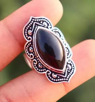 Кольцо с черным ониксом, богемное кольцо из твердого серебра 925 пробы, эффектное кольцо, дизайнерское кольцо, ювелирные изделия ручной работы 6