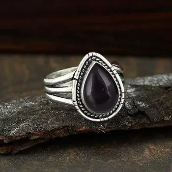 Кольцо с черным ониксом, дизайнерское кольцо ручной работы, кольцо в стиле бохо, кольцо из стерлингового серебра 925 пробы, подарок для нее 6
