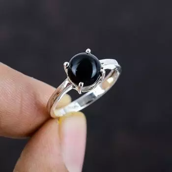 Кольцо с черным ониксом, дизайнерское кольцо, эффектное кольцо, кольцо с зубцами, подарок для нее, юбилейное кольцо, штабелируемое кольцо 5