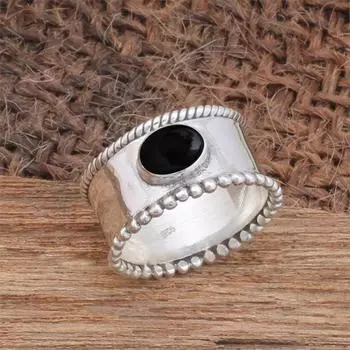 Кольцо с черным ониксом, кольцо-спиннер, ювелирные изделия ручной работы, кольцо на продажу, подарок на помолвку, ювелирные изделия из серебра 925 пробы 6