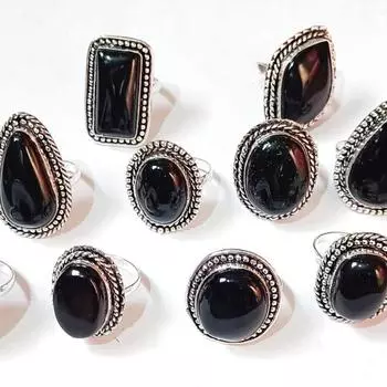 Кольцо с черным ониксом, посеребренное кольцо 925 пробы, ювелирное изделие ручной работы, массивное кольцо, подарок для нее, рождественский подарок, бесплатная доставка Free Size чёрный
