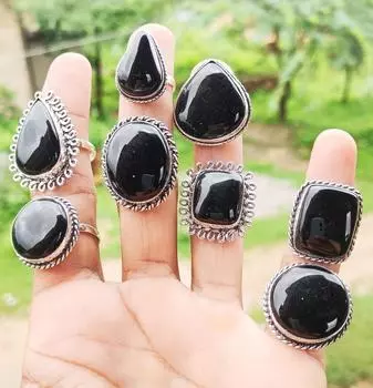 Кольцо с черным ониксом, позолоченное серебром 925 пробы, ювелирные изделия ручной работы, большой лот, подарок для нее, рождественский подарок, бесплатная доставка Free Size чёрный